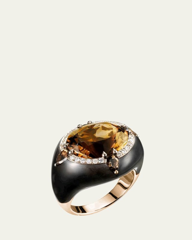 18K Rose Gold Inlay Reveal Ring with Citrine and Black Jadeite